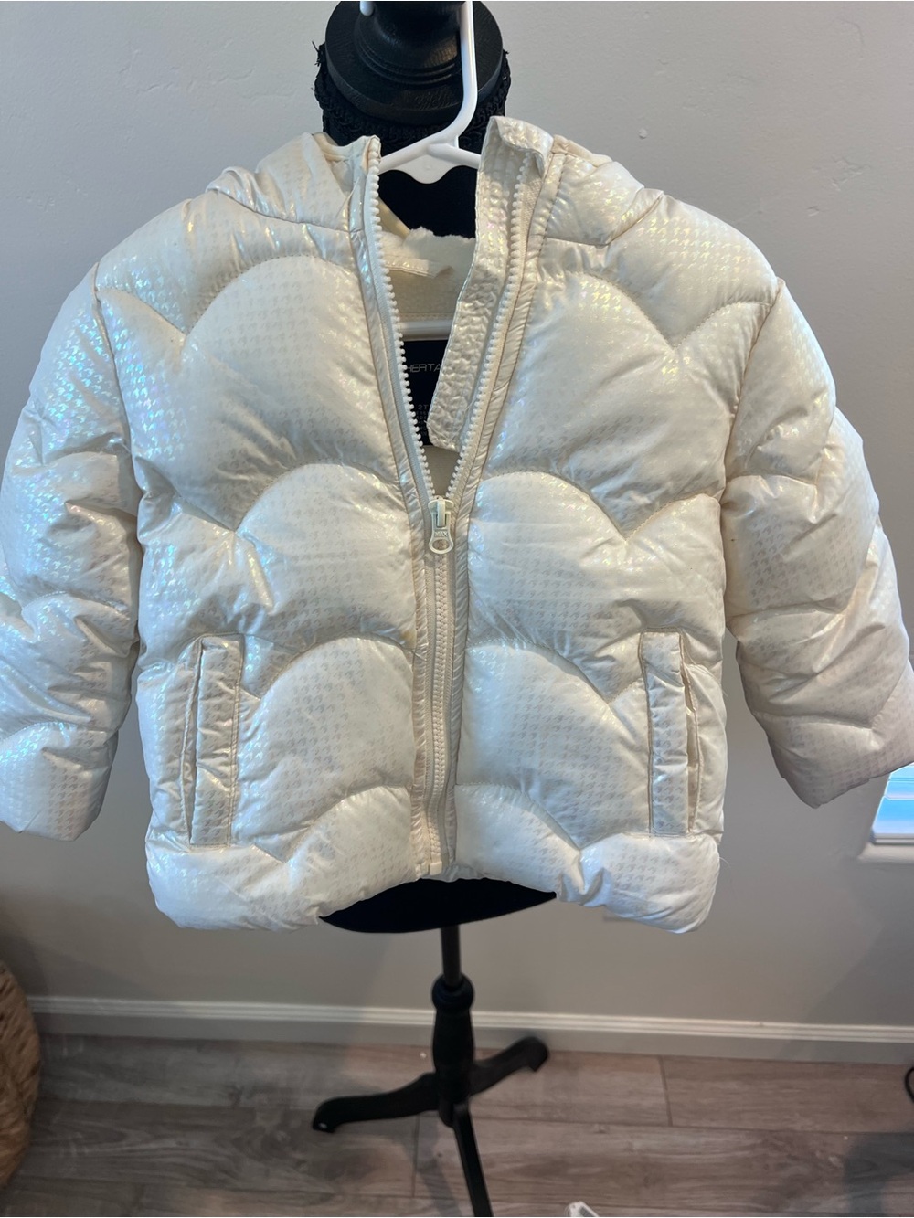 Toddler Shimmery White Puffer Jacket with Hood